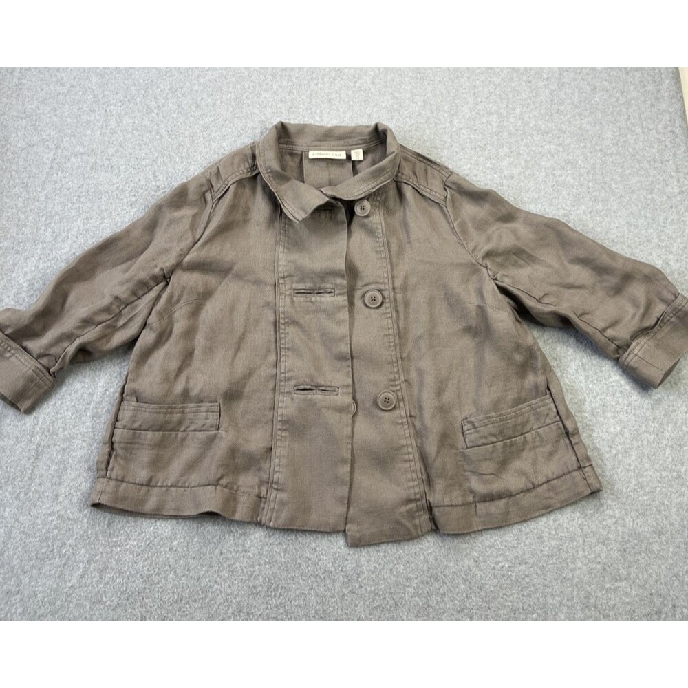ColdWater Creek Utility Jacket Petite Small  PS Taupe Khaki Linen Button Front